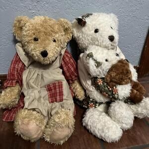 Dillards 16" Noble Excellence Teddy Bear Collection 2 Bears White & Tan